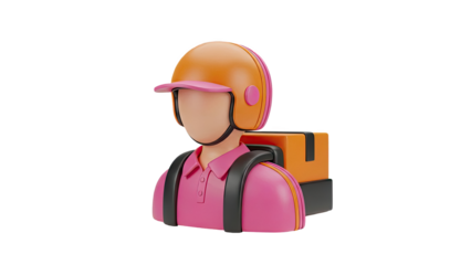Delivery person icon with backpack and helmet on transparent background