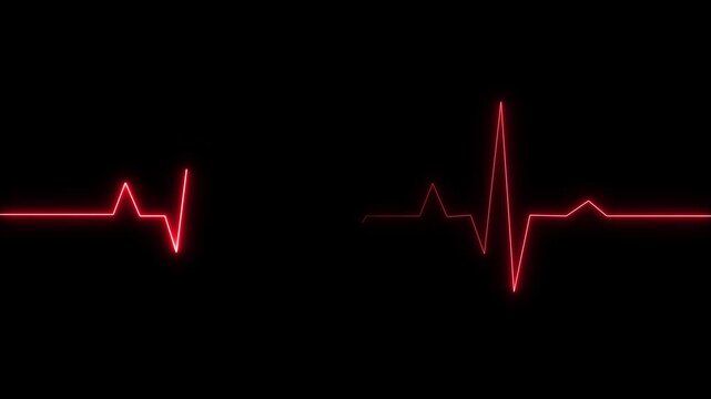 Dynamic red heartbeat cardiogram pulsing on black background
