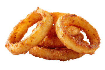 Fototapeta premium Pile of golden brown crispy fried onion rings on black background image, Isolated On White Background, Png Transparent