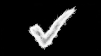 White Smoke Check Mark Symbol on Black Background.