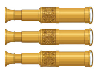 Vintage Golden Trumpets Vector Illustration in a Horizontal Arrangement