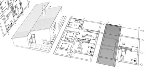 Fototapeta premium house architectural project sketch 3d illustration 