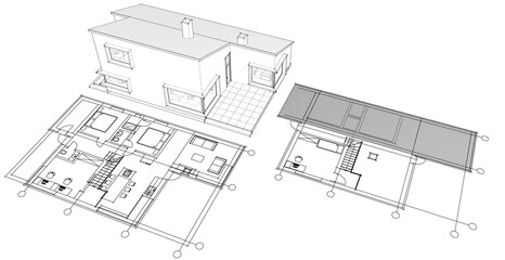 Fototapeta premium house architectural project sketch 3d illustration 