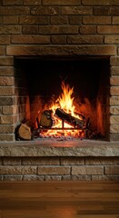 A warm, inviting hearth made of rugged stone and brick, featuring logs and glowing embers ready for a cozy evening fire, structure, fireplace, ashes