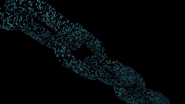 Block chain blockchain crypto currency connected multi-function blue chain particle closeup. Banking transaction Cyber particle concept. Abstract digital data glowing particles, concept of technology