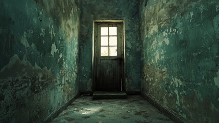 Decaying Room with Window Peeling Paint Grungy Texture and Eerie Light.