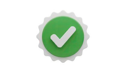 3D Green checkmark badge icon with white border on transparent background