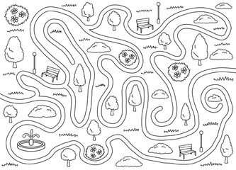 Fototapeta premium Park maze graphic black white sketch illustration vector