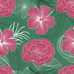 Abstract Floral seamless pattern with leaves. tropical background
