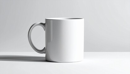 Obraz premium Simple white ceramic coffee mug on clean surface