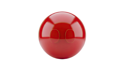 3D Red abstract orb with two eye-like indentations on transparent background
