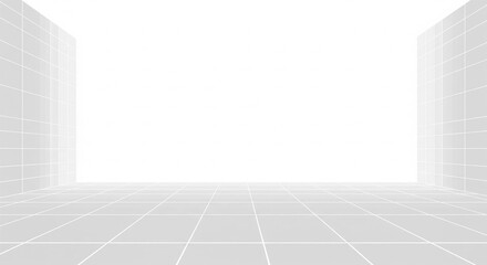 Modern minimalist architectural corridor with geometric lighting and futuristic design