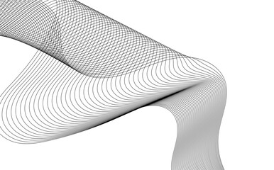 Abstract black and white graphic design featuring intricate flowing lines creating complex optical illusion patterns suggesting depth and movement