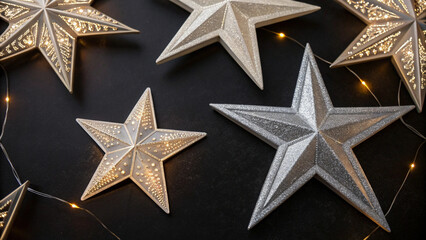 Obraz premium Festive Star Decorations with Twinkling Lights on Dark Background christmas holiday