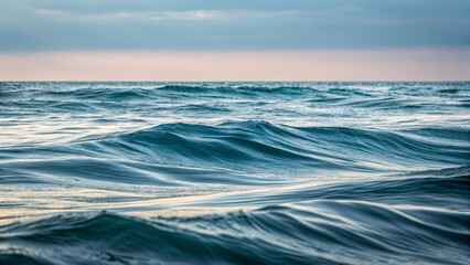 Gentle Blue Ocean Waves Under a Softly Colored Twilight Sky water Background
