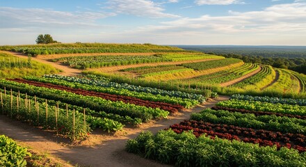 Rolling vineyard hills with lush green grapevines under clear blue skies in rural countryside