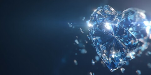 Obraz premium Blue Crystal Heart With Sparkling Light Particles On Dark Background, Futuristic Romantic Concept, Luxury Glass Texture, Cinematic Glow And Elegant Valentine Style Abstract Design