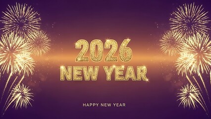 Golden new year 2024 fireworks display with sparkling lights and celebratory text