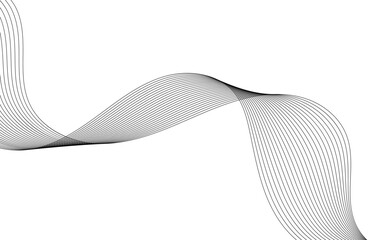 Abstract black and white flowing line wave pattern suggesting movement and digital sound visualization on a clean minimalist background for graphic design