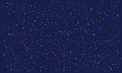 Obraz premium Abstract multicolored confetti pattern on deep blue vector background. Festive scattered dots texture suitable for textile print, party wrapping paper, wallpaper, and digital scrapbooking designs.