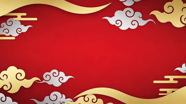 Red background with gold and silver clouds border 2