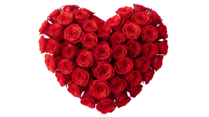 Red roses forming heart shape isolated on transparent background