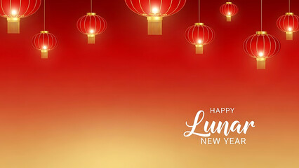 Red lanterns and golden gradient background with text