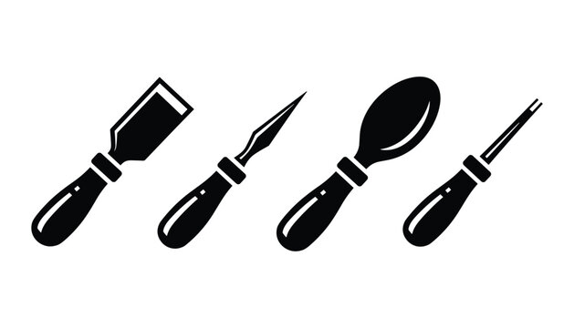 Pottery tools line art vector set isolated on transparent background.