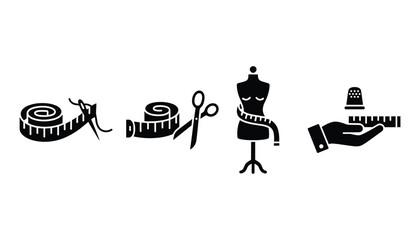 Set of sewing icon vector sign simple flat illustration design in glyph solid style.