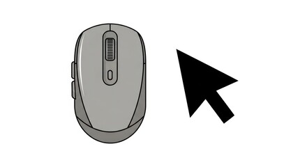 Computer mouse and black cursor icon, vector illustration, isolated