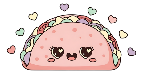 Cute cartoon taco with hearts