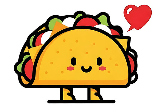 A cute cartoon taco character with a heart smiling and looking friendly