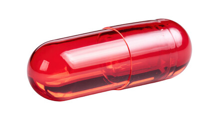 Red medicine capsule on transparent background representing healthcare, pharmaceuticals, and treatment of diseases with transparent background ready for easy integration into any design project