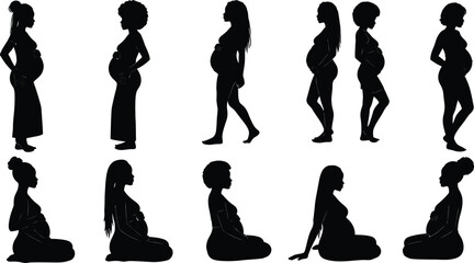 Pregnant woman silhouettes in various poses