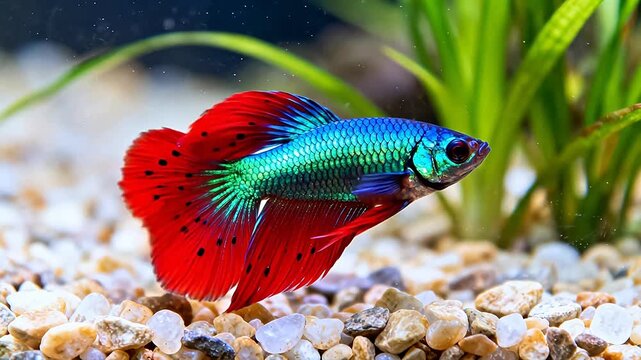Colorful betta fish in aquarium