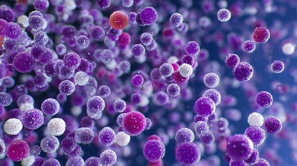 monoclonal antibody production, hybridoma cells, antibody molecules, purple and white, biopharmaceutical 