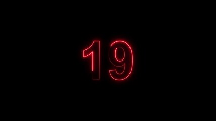 Red neon number 19 glowing on a black background, digital countdown timer element, vibrant futuristic typography - Powered by Adobe