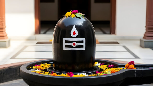 Shiva linga with flowers in hindu temple