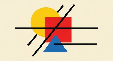 Geometric composition with primary shapes and simple linear elements.