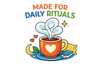 Cozy coffee mug with heart design and daily rituals message