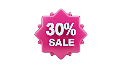 3D 30% Sale Discount Badge on transparent background