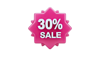 3D 30% Sale Discount Badge on transparent background