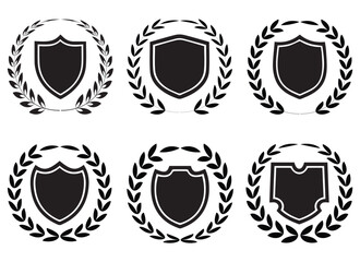 Obraz premium Laurel Wreath Shield Emblem Vector Set – Classic Award, Heraldic Badge Collection