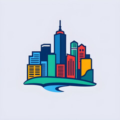 Obraz premium modern city icon, skyscraper silhouette vector, minimal cityscape, urban skyline illustration, line art city horizon, downtown city logo, metropolitan skyline design, city buildings line vector, citys