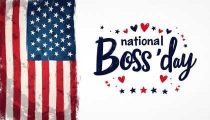 National Boss Day illustration with American flag and festive elements. Celebrate leadership and appreciation for managers and executives. Great for corporate events and recognition.