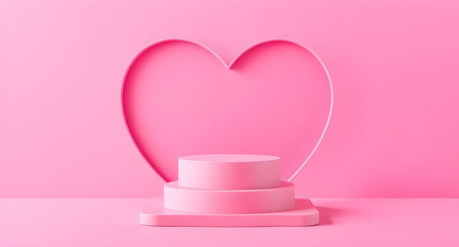 pink valentine podium heart background, romantic 3d podium with hearts, love display platform pink, pastel heart stage background, valentine product showcase, pink romantic pedestal scene, floating he