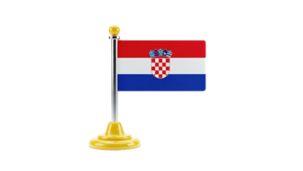 3D Croatia flag on a desk stand on transparent background