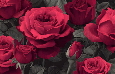 Black roses background. greeting card with roses