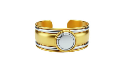 3D Gold and Silver Cuff Bracelet with Circular Detail on transparent background
