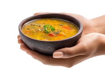 Tasty Soups in Hand Isolated on transparent background